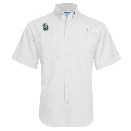  Columbia White Tamiami Performance Short Sleeve Shirt - SCF Manatees