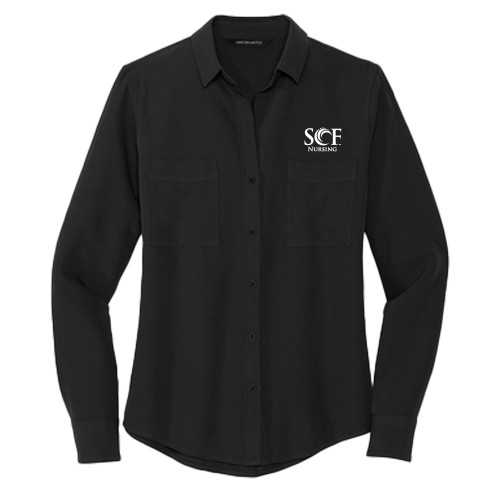  Mercer + Mettle Womens Black Crepe Long Sleeve Camp Blouse - SCF Nursing