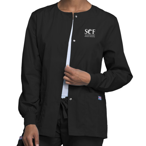  Womens Black WW Originals Warm Up Scrub Jacket - State College of Florida Manatee Sarasota Dental Hygiene