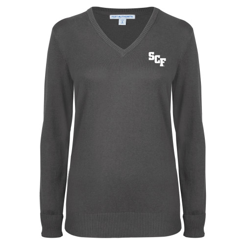  Womens Charcoal Heather VNeck Sweater - SCF
