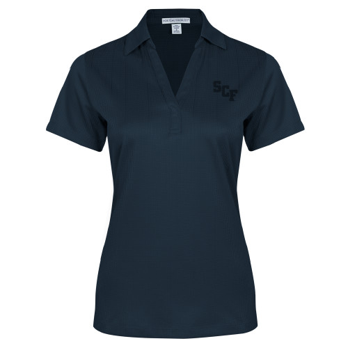  Womens Navy Performance Fine Jacquard Polo - SCF