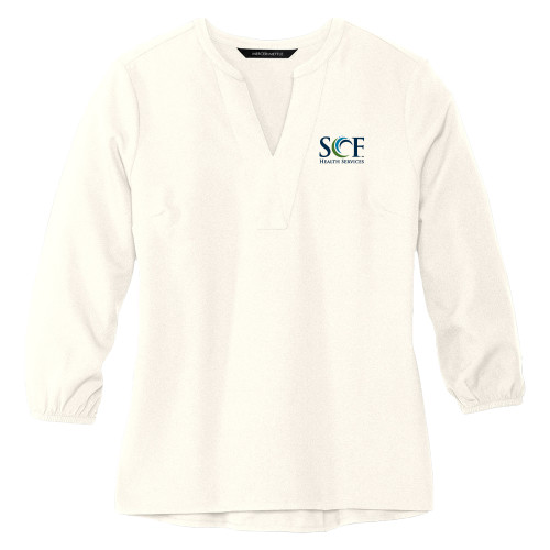  Mercer + Mettle Womens Ivory 3/4 Sleeve Crepe Blouse - SCF Health Services