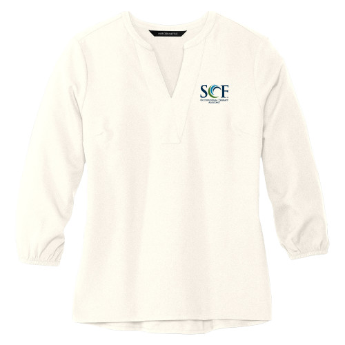  Mercer + Mettle Womens Ivory 3/4 Sleeve Crepe Blouse - SCF Occupational Therapy Assistant