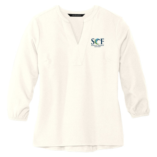  Mercer + Mettle Womens Ivory 3/4 Sleeve Crepe Blouse - SCF Physical Therapist Assistant