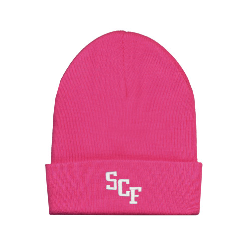  Fleece Lined Neon Pink Knit Beanie - SCF