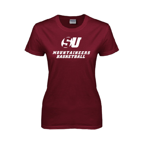  Womens Maroon Short Sleeve Tee - Basketball