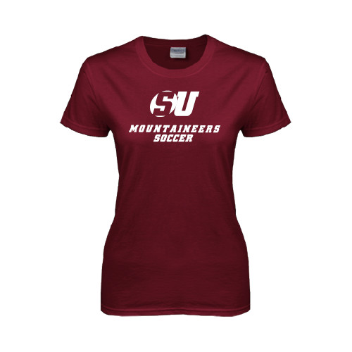  Womens Maroon Short Sleeve Tee - Soccer