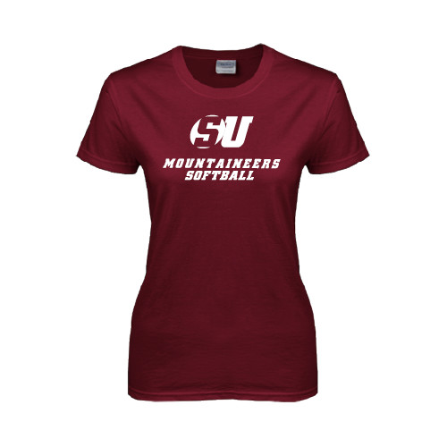  Womens Maroon Short Sleeve Tee - Softball