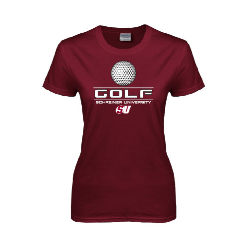  Womens Maroon Short Sleeve Tee - Golf Design