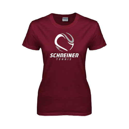  Womens Maroon Short Sleeve Tee - Tennis Design
