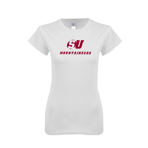  Next Level Womens White Boyfriend Tee - SU Mountaineers