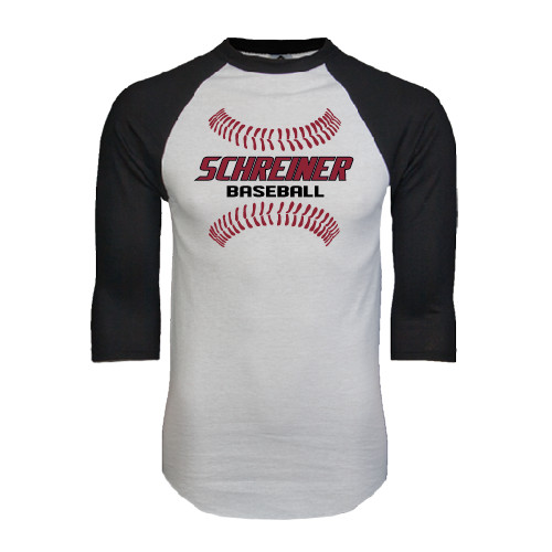  White/Black Raglan Baseball T Shirt - Baseball Design