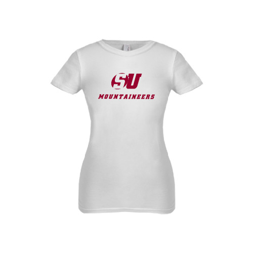  Next Level Girls White Fashion Fit T Shirt - SU Mountaineers