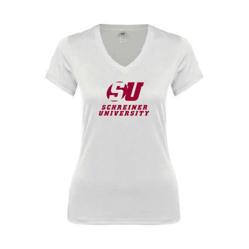  Next Level Womens White Ideal V Tee - Official Logo