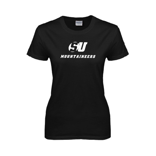  Womens Black Short Sleeve Tee - SU Mountaineers
