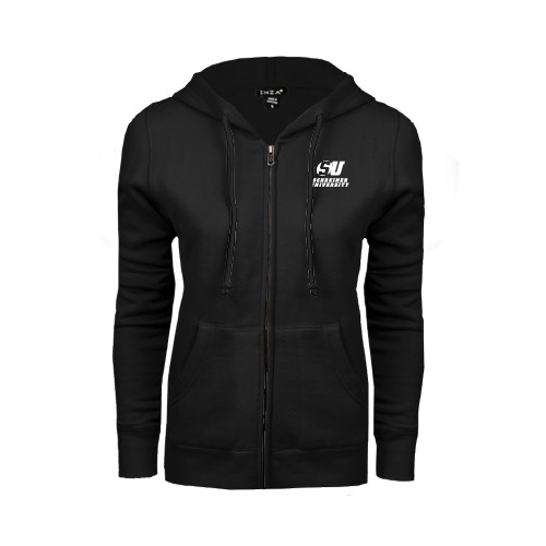  ENZA Womens Black Fleece Full Zip Hoodie - Official Logo