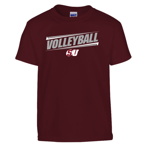  Youth Maroon T Shirt - Volleyball Design