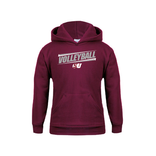  Youth Maroon Fleece Hoodie - Volleyball Design