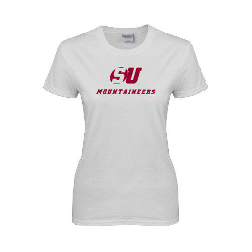  Womens White Short Sleeve Tee - SU Mountaineers