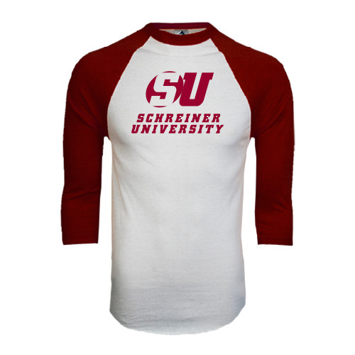  White/Maroon Raglan Baseball T Shirt - Official Logo