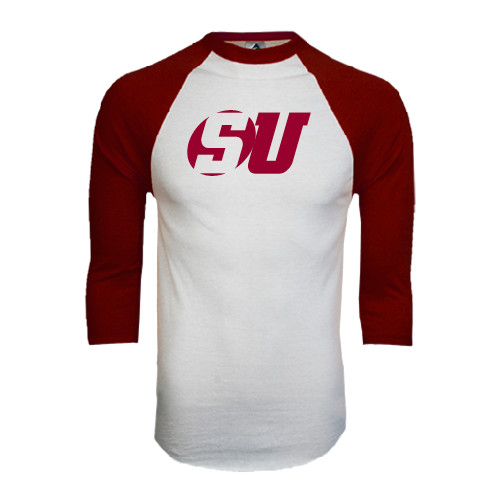  White/Maroon Raglan Baseball T Shirt - SU