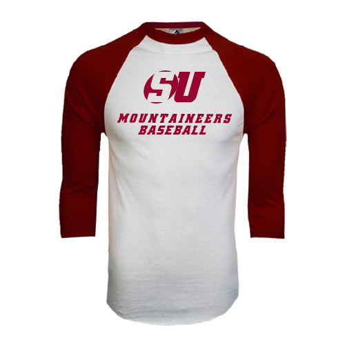  White/Maroon Raglan Baseball T Shirt - Baseball
