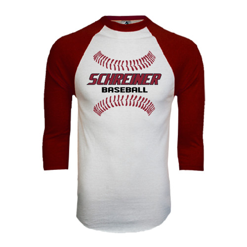  White/Maroon Raglan Baseball T Shirt - Baseball Design