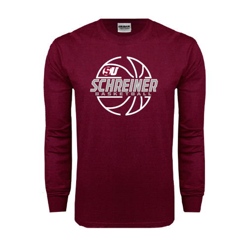  Maroon Long Sleeve T-Shirt - Basketball Design