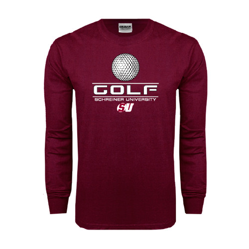  Maroon Long Sleeve T-Shirt - Golf Design