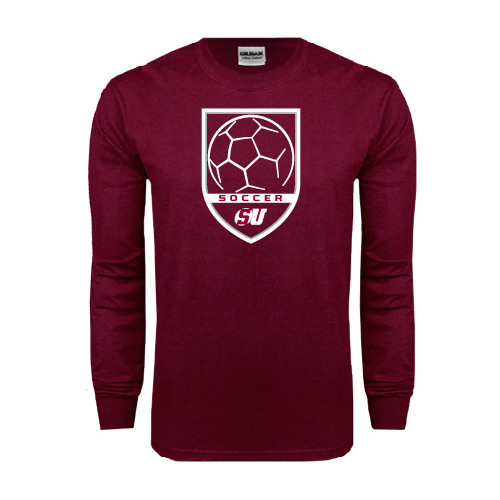  Maroon Long Sleeve T-Shirt - Soccer Design
