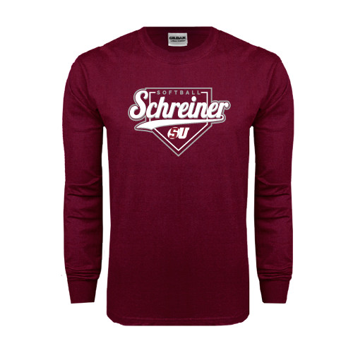  Maroon Long Sleeve T-Shirt - Softball Design