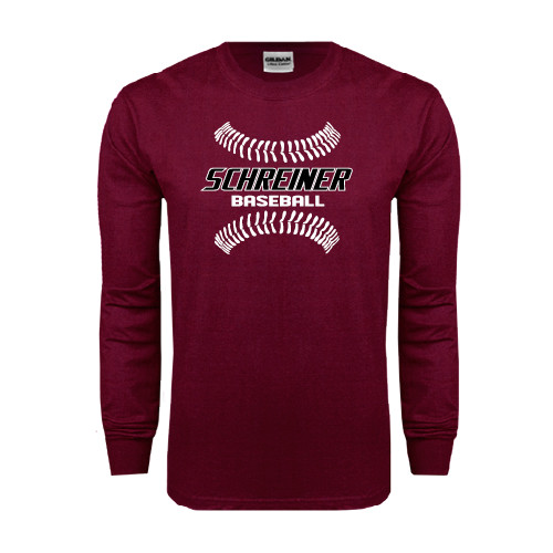  Maroon Long Sleeve T-Shirt - Baseball Design