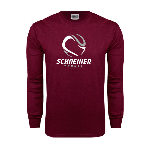  Maroon Long Sleeve T-Shirt - Tennis Design