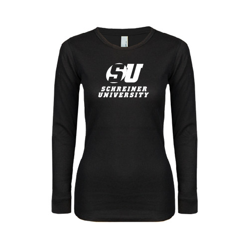  Womens Black Long Sleeve V Neck Tee  - Official Logo