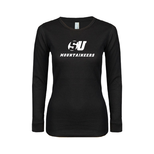  Womens Black Long Sleeve V Neck Tee  - SU Mountaineers