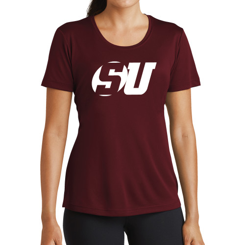  Womens Maroon Performance Short Sleeve Tee - SU