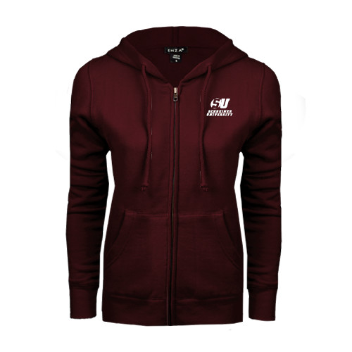  ENZA Womens Maroon Fleece Full Zip Hoodie - Official Logo