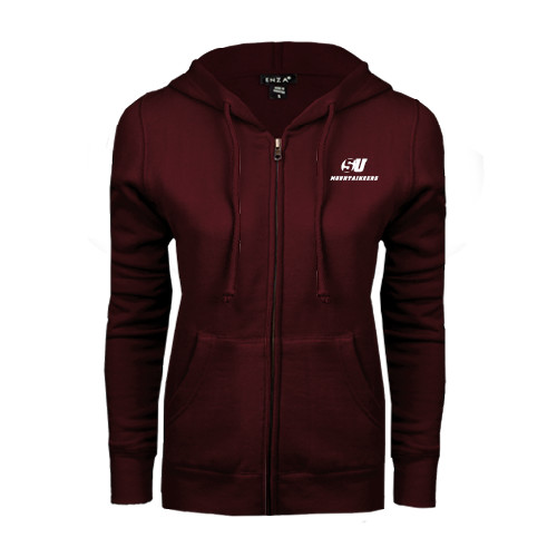  ENZA Womens Maroon Fleece Full Zip Hoodie - SU Mountaineers
