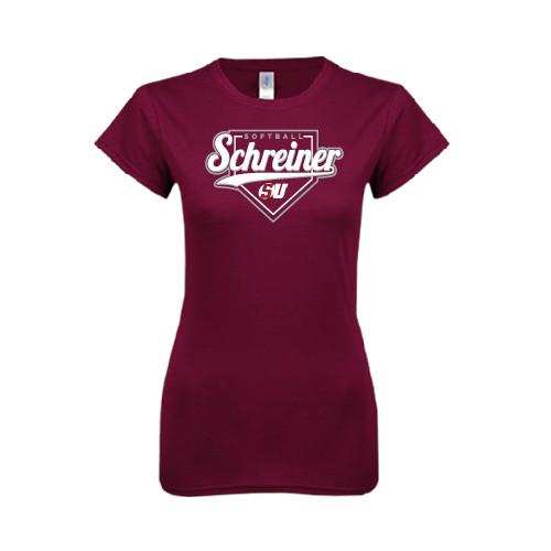  Next Level Womens Maroon Boyfriend Tee - Softball Design
