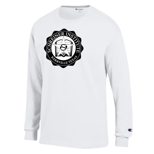  Champion White Long Sleeve T Shirt - Vintage SI Logo