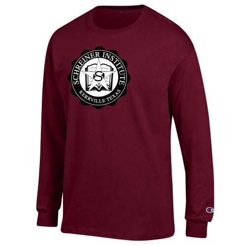  Champion Maroon Long Sleeve T Shirt - Vintage SI Logo