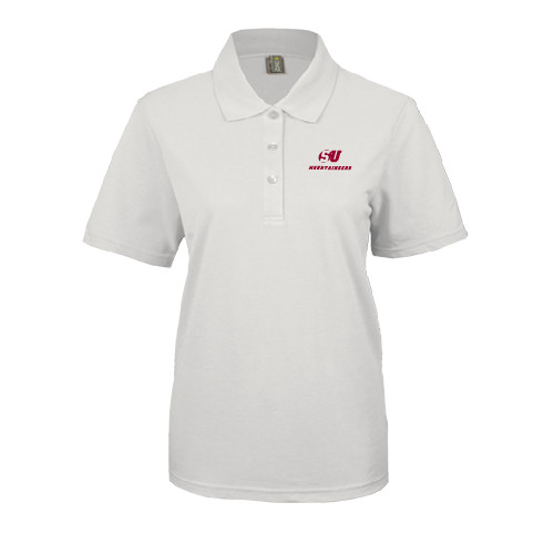  Womens Silk Touch White Pique Polo - SU Mountaineers