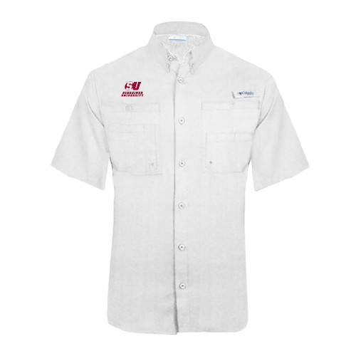  Columbia White Tamiami Performance Short Sleeve Shirt - Official Logo