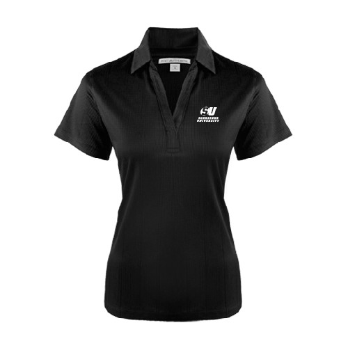 Womens Black Performance Fine Jacquard Polo - Official Logo