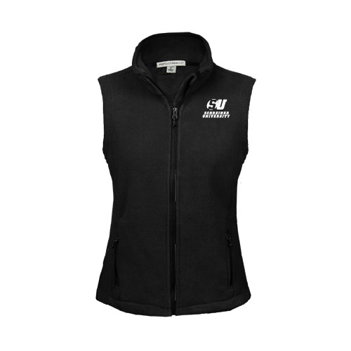 Womens Black Fleece Full Zip Vest - Official Logo