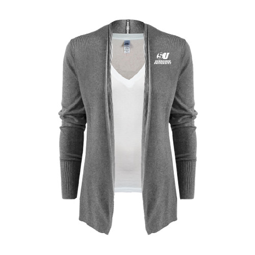  Womens Heather Grey Open Front Cardigan Sweater - Official Logo