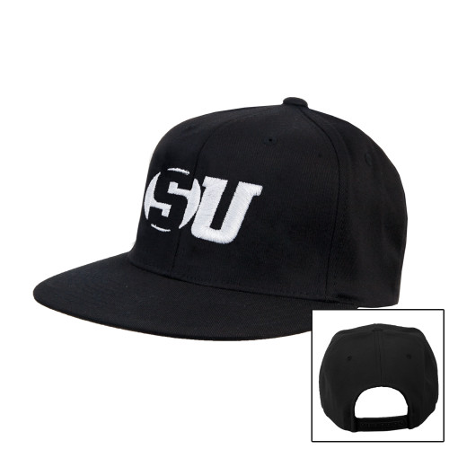 Black Flat Bill Snapback Hat - SU