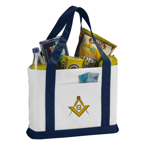  Contender White/Navy Canvas Tote - G Compass Logo