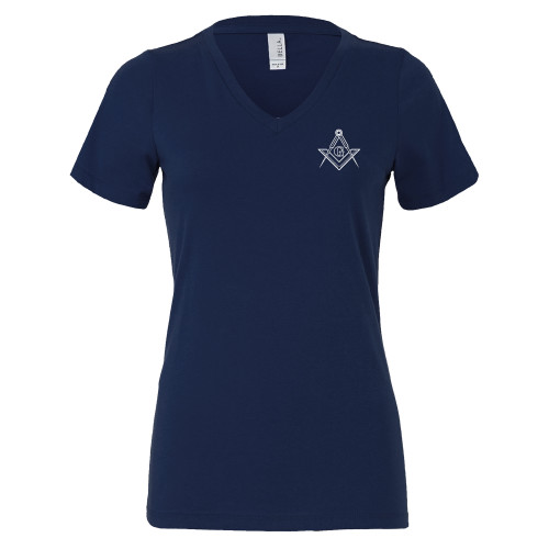  Bella + Canvas Womens Navy V Neck Cotton T Shirt - G Compass Logo