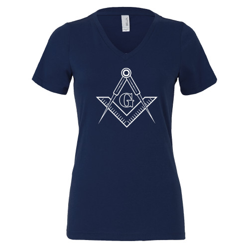  Bella + Canvas Womens Navy V Neck Cotton T Shirt - G Compass Logo